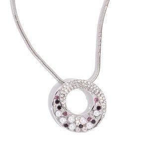 Purple Rhinestone - Pearl - Rhinestone Necklace on a Snake chain